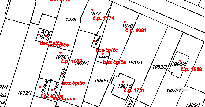 Teplice 49316001 na parcele st. 1980/2 v KÚ Teplice-Trnovany, Katastrální mapa