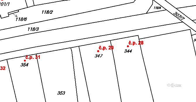 Marefy 29, Bučovice na parcele st. 347 v KÚ Marefy, Katastrální mapa