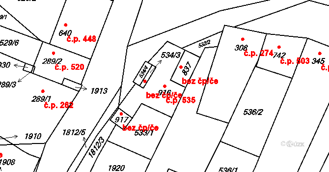 Šakvice 535 na parcele st. 916 v KÚ Šakvice, Katastrální mapa