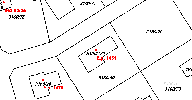Žamberk 1451 na parcele st. 3160/121 v KÚ Žamberk, Katastrální mapa