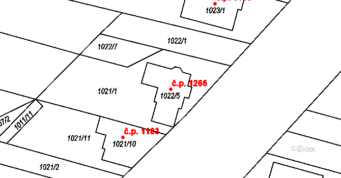 Mutěnice 1266 na parcele st. 1022/5 v KÚ Mutěnice, Katastrální mapa