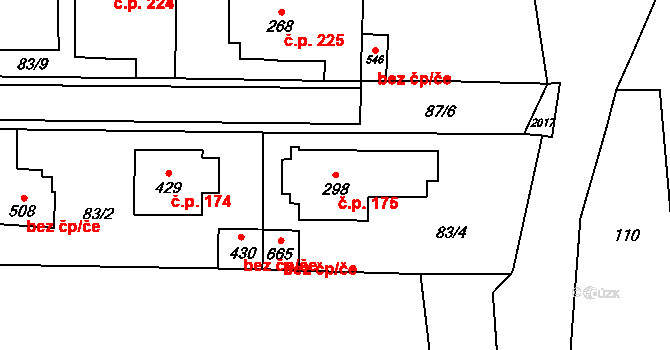 Hrochův Týnec 175 na parcele st. 298 v KÚ Hrochův Týnec, Katastrální mapa