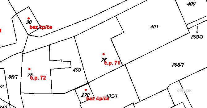 Škrovád 71, Slatiňany na parcele st. 76 v KÚ Škrovád, Katastrální mapa