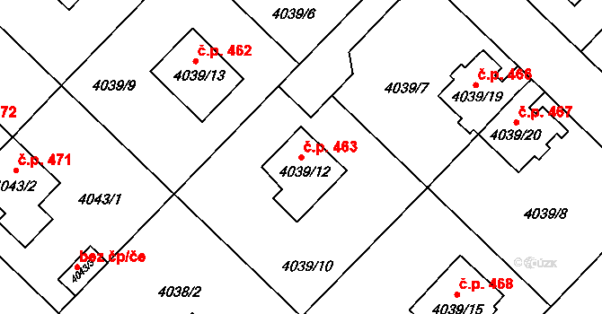 Choceňské Předměstí 463, Vysoké Mýto na parcele st. 4039/12 v KÚ Vysoké Mýto, Katastrální mapa