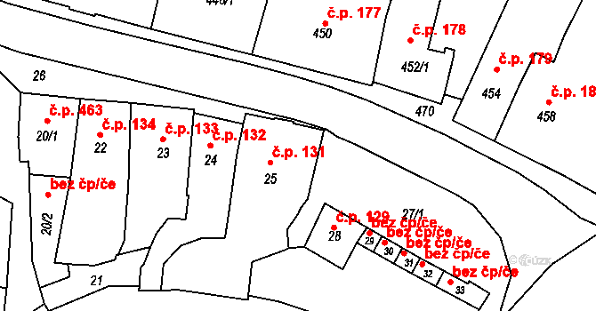 Třešť 131 na parcele st. 25 v KÚ Třešť, Katastrální mapa