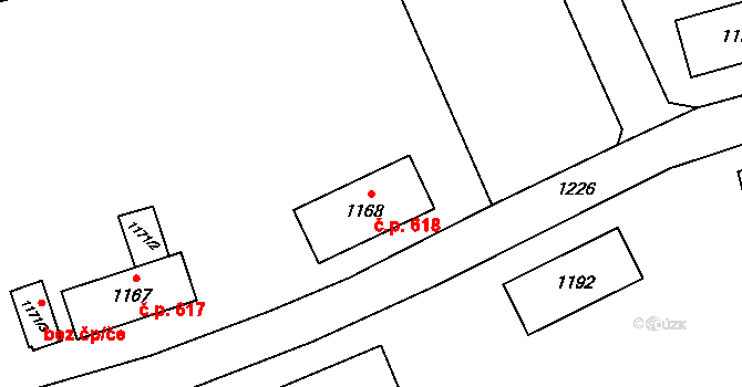 Horní Suchá 618 na parcele st. 1168 v KÚ Horní Suchá, Katastrální mapa