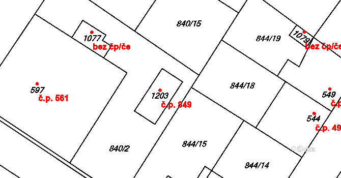 Kostelec nad Labem 849 na parcele st. 1203 v KÚ Kostelec nad Labem, Katastrální mapa