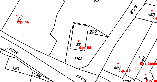 Svrčovec 94, Dolany na parcele st. 83 v KÚ Svrčovec, Katastrální mapa