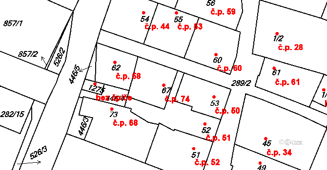 Neratovice 74 na parcele st. 67 v KÚ Neratovice, Katastrální mapa