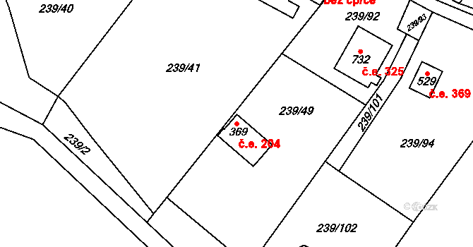Čisovice 204 na parcele st. 369 v KÚ Čisovice, Katastrální mapa