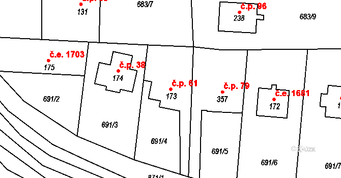 Pikovice 61, Hradištko na parcele st. 173 v KÚ Hradištko pod Medníkem, Katastrální mapa