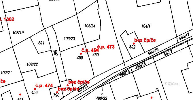 Rudná 473 na parcele st. 460 v KÚ Dušníky u Rudné, Katastrální mapa