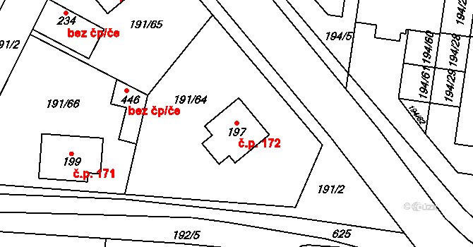 Zbuzany 172 na parcele st. 197 v KÚ Zbuzany, Katastrální mapa