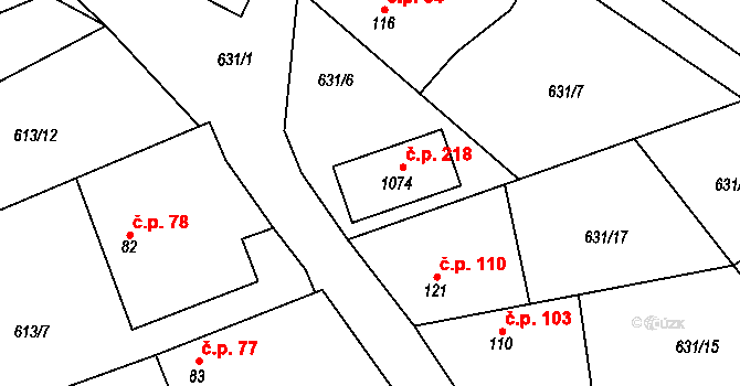 Psáry 107 na parcele st. 109 v KÚ Psáry, Katastrální mapa