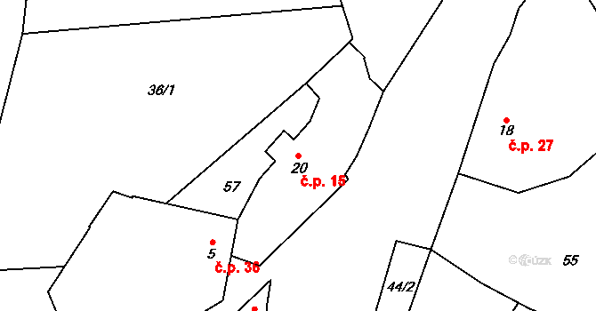 Horní Kamenice 15 na parcele st. 20 v KÚ Horní Kamenice u Staňkova, Katastrální mapa