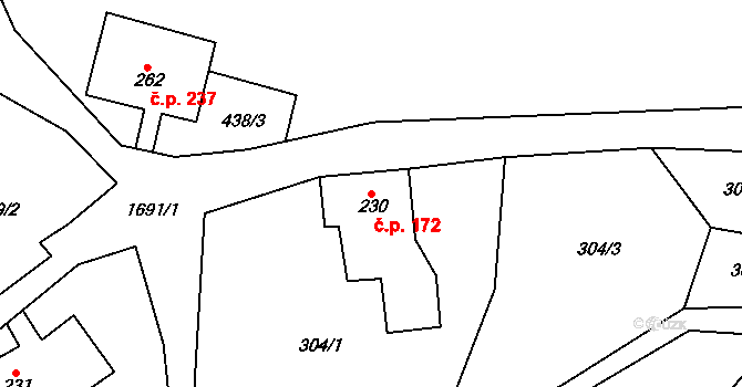 Lipová 172 na parcele st. 230 v KÚ Lipová u Šluknova, Katastrální mapa