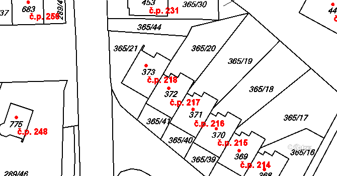 Hrádek 217 na parcele st. 372 v KÚ Hrádek u Rokycan, Katastrální mapa