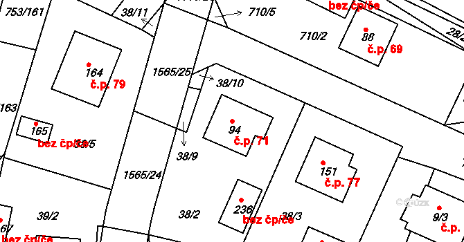 Úněšov 71 na parcele st. 94 v KÚ Úněšov, Katastrální mapa
