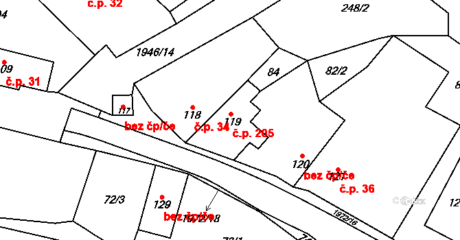 Všeruby 205 na parcele st. 119 v KÚ Všeruby u Plzně, Katastrální mapa
