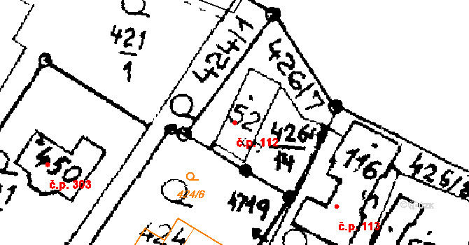 Horní Ředice 112 na parcele st. 52 v KÚ Horní Ředice, Katastrální mapa