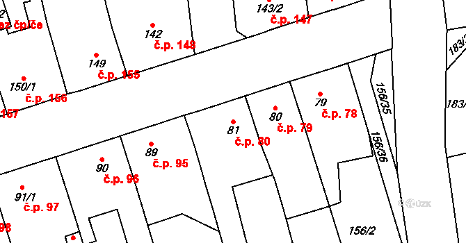 Svítkov 80, Pardubice na parcele st. 81 v KÚ Svítkov, Katastrální mapa