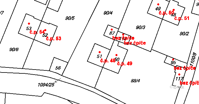 Chvalovice 48 na parcele st. 51 v KÚ Chvalovice u Netolic, Katastrální mapa