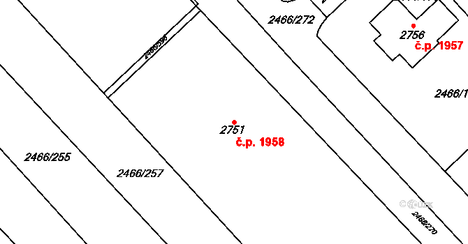 Tišnov 1958 na parcele st. 2751 v KÚ Tišnov, Katastrální mapa