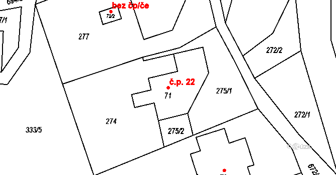 Březná 22, Štíty na parcele st. 71 v KÚ Březná, Katastrální mapa