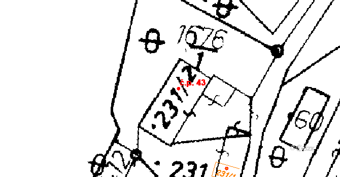 Merboltice 43 na parcele st. 231/2 v KÚ Merboltice, Katastrální mapa