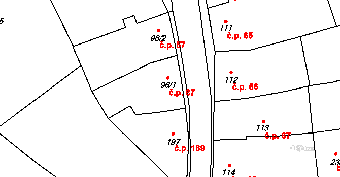 Husinec 87 na parcele st. 96/1 v KÚ Husinec, Katastrální mapa