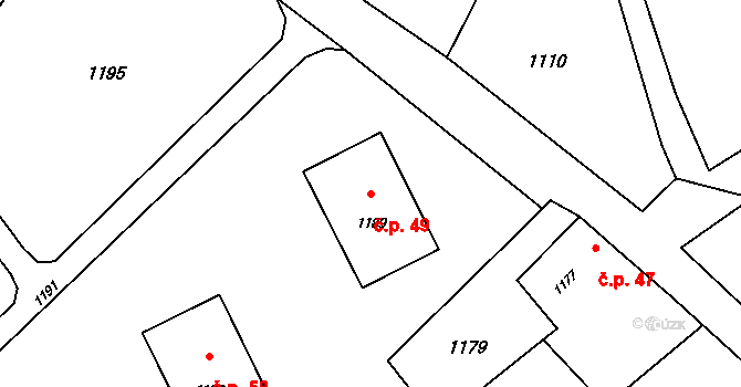 Suchdol nad Odrou 49 na parcele st. 1189 v KÚ Suchdol nad Odrou, Katastrální mapa