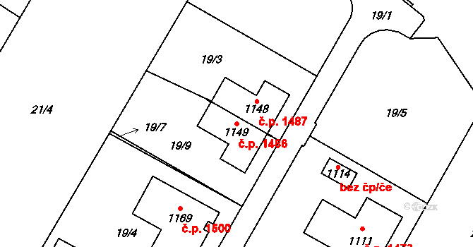 Rudná 1486 na parcele st. 1149 v KÚ Hořelice, Katastrální mapa