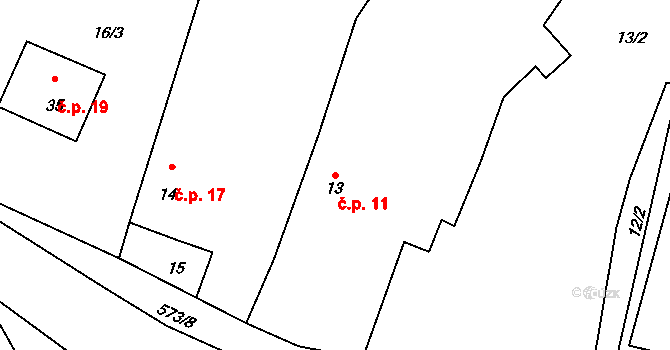 Robčice 11, Kozojedy na parcele st. 13 v KÚ Robčice, Katastrální mapa