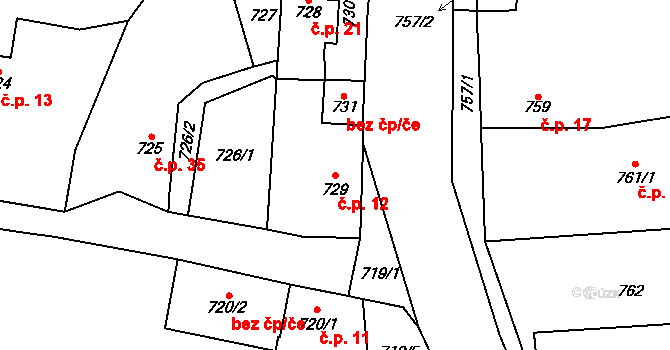 Senec 12, Zruč-Senec na parcele st. 729 v KÚ Senec u Plzně, Katastrální mapa