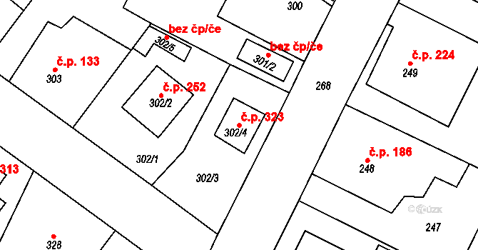 Senec 323, Zruč-Senec na parcele st. 302/4 v KÚ Senec u Plzně, Katastrální mapa
