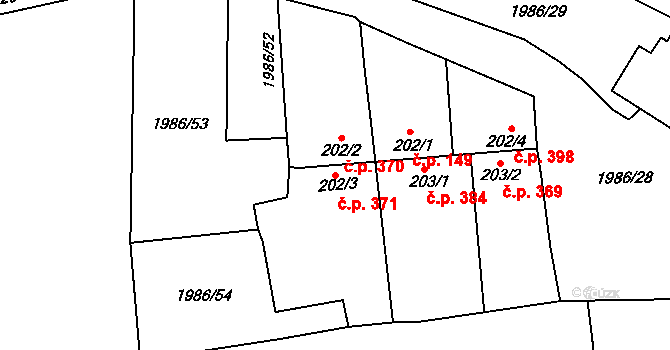 Merklín 371 na parcele st. 202/3 v KÚ Merklín u Přeštic, Katastrální mapa