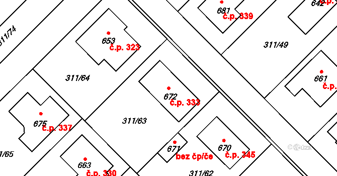 Čížkovice 333 na parcele st. 672 v KÚ Čížkovice, Katastrální mapa