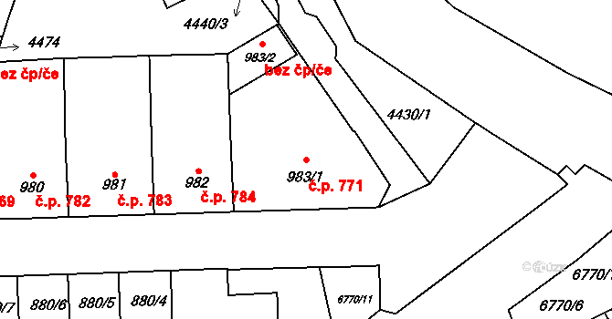 Žatec 771 na parcele st. 983/1 v KÚ Žatec, Katastrální mapa