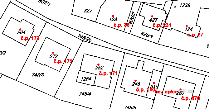 Šmolovy 171, Havlíčkův Brod na parcele st. 252 v KÚ Šmolovy u Havlíčkova Brodu, Katastrální mapa