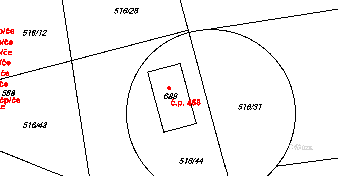 Krauzovna 458, Kly na parcele st. 688 v KÚ Kly, Katastrální mapa