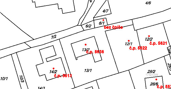 Třebovice 5636, Ostrava na parcele st. 13/2 v KÚ Třebovice ve Slezsku, Katastrální mapa