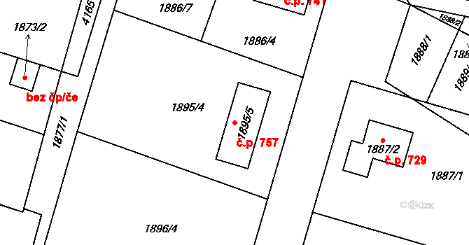 Lužná 757 na parcele st. 1895/5 v KÚ Lužná u Rakovníka, Katastrální mapa