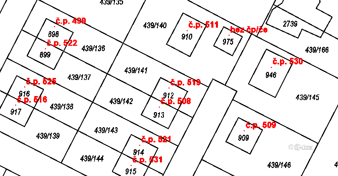 Opatovice nad Labem 519 na parcele st. 912 v KÚ Opatovice nad Labem, Katastrální mapa
