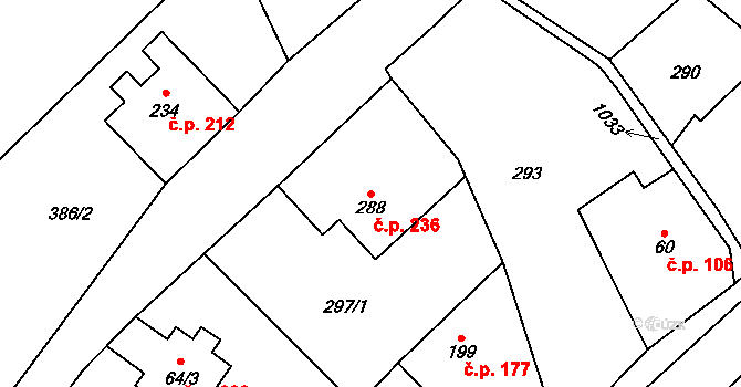Horní Kostelec 236, Červený Kostelec na parcele st. 288 v KÚ Horní Kostelec, Katastrální mapa