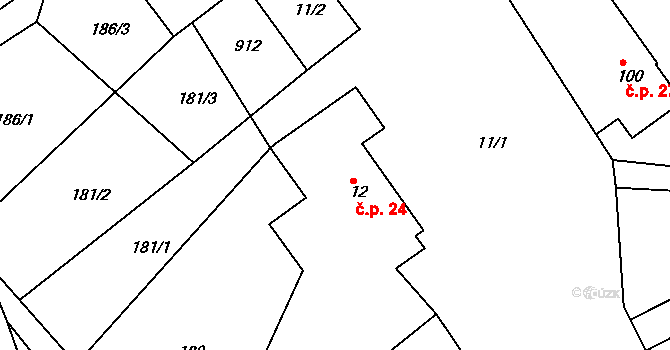Svinná 24, Skuhrov nad Bělou na parcele st. 12 v KÚ Svinná u Brocné, Katastrální mapa