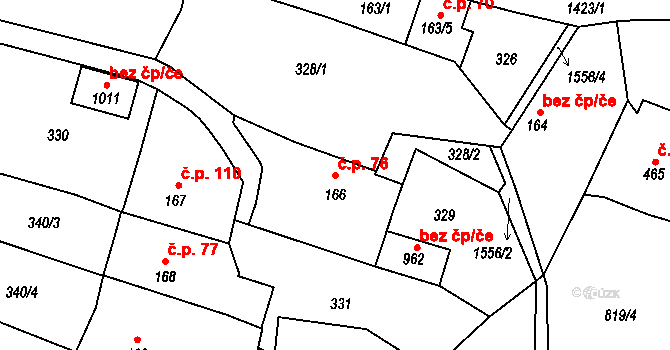 Doudleby nad Orlicí 76 na parcele st. 166 v KÚ Doudleby nad Orlicí, Katastrální mapa