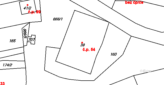 Křivice 54, Týniště nad Orlicí na parcele st. 39 v KÚ Křivice, Katastrální mapa
