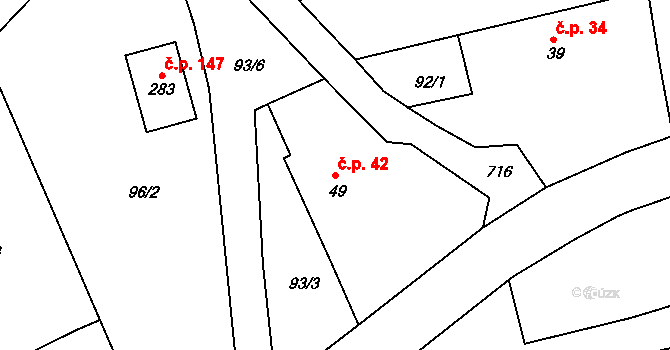 Lipovka 42, Rychnov nad Kněžnou na parcele st. 49 v KÚ Lipovka u Rychnova nad Kněžnou, Katastrální mapa
