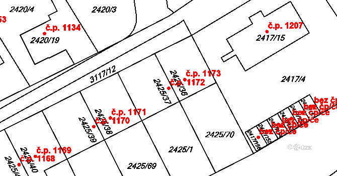 Rychnov nad Kněžnou 1172 na parcele st. 2425/37 v KÚ Rychnov nad Kněžnou, Katastrální mapa