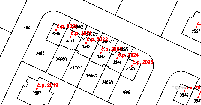 Nový Bydžov 2023 na parcele st. 3543 v KÚ Nový Bydžov, Katastrální mapa